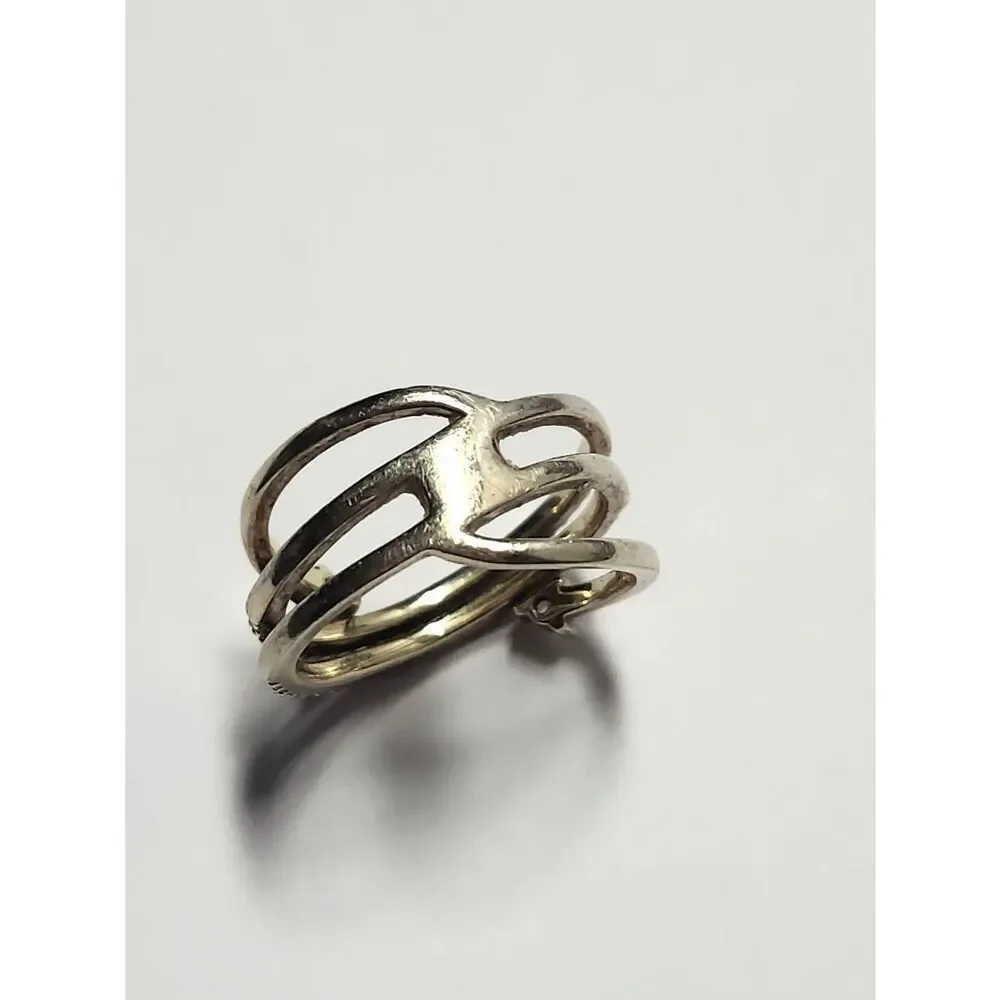Sterling Silver With Soft Golden Overlay Twisted Crystal Ring Size 7.25